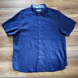 Tommy Bahama Camp Shirt Mens XXL Blue Plaid Linen Short Sleeve